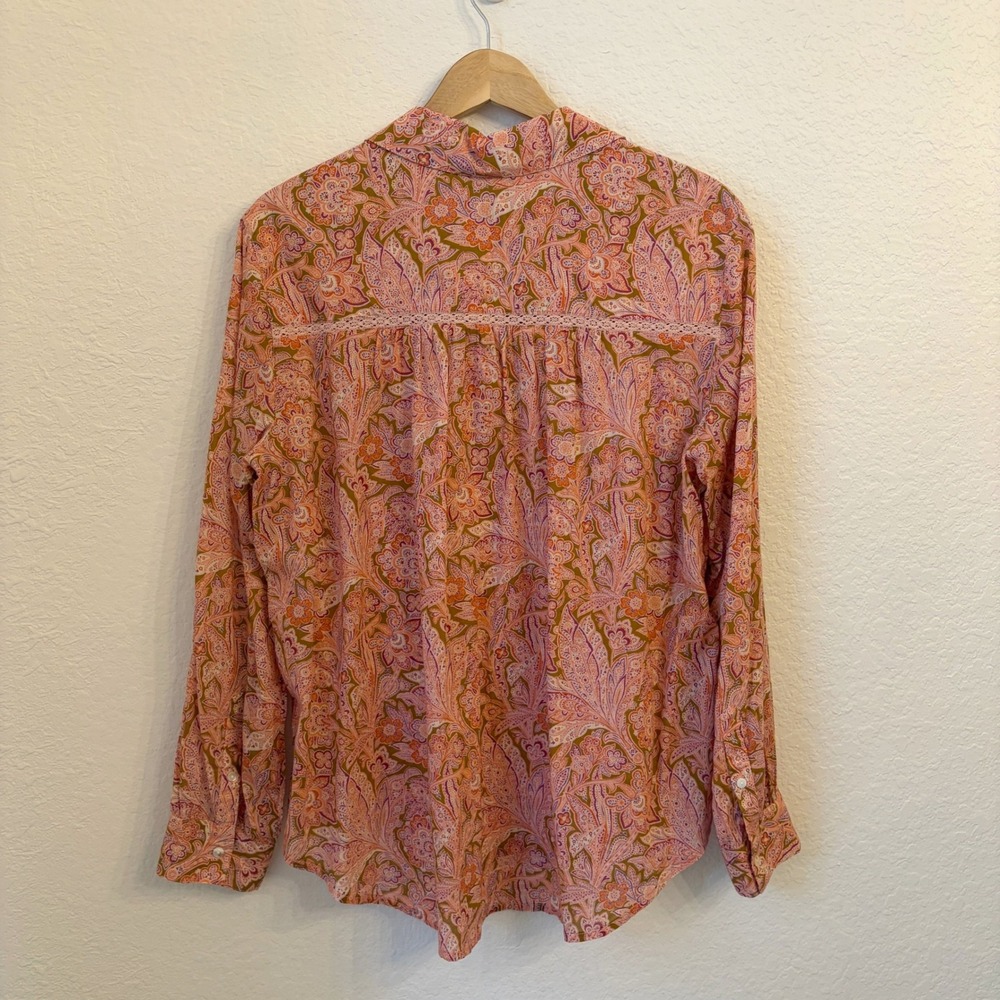 Sundance Popover Top Blouse M Cotton Lawn Paisley Floral Lace Trim Boho Summer - Picture 9 of 11